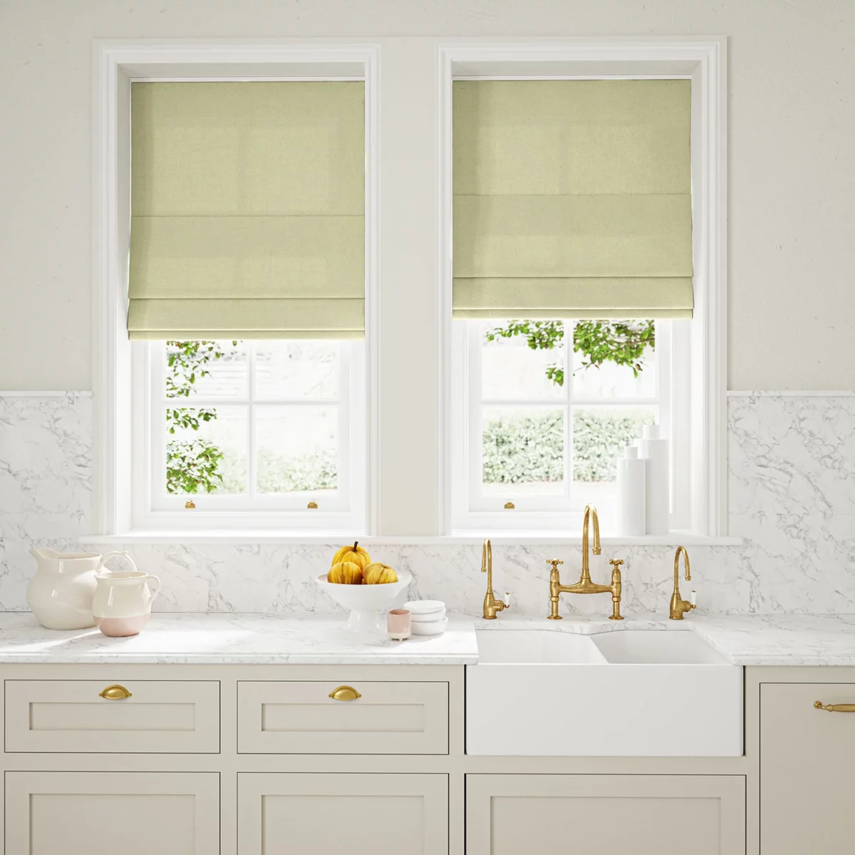 Marietta Fabric - Pale Rider by light neutral plain linen blinds