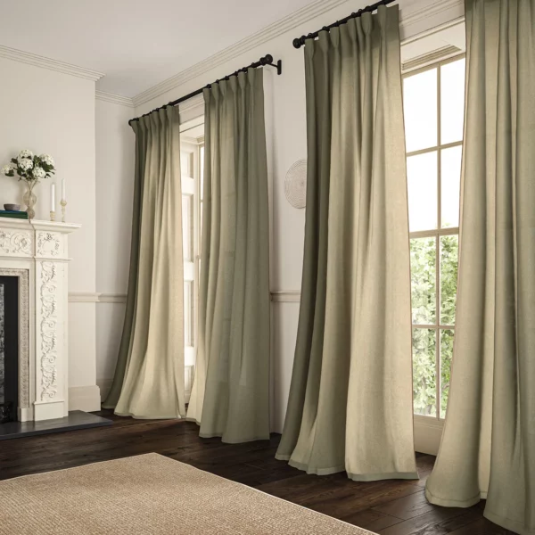Marietta Fabric - Mushroom by neutral plain linen curtains