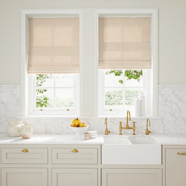 Marietta Fabric - Shell by neutral plain linen blinds
