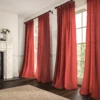 red plain linen curtains