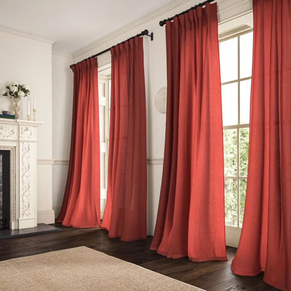 Marietta Fabric - Country Red by red plain linen curtains