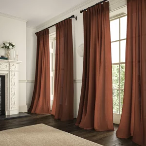 dark red plain linen curtains