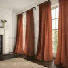 red plain linen curtains