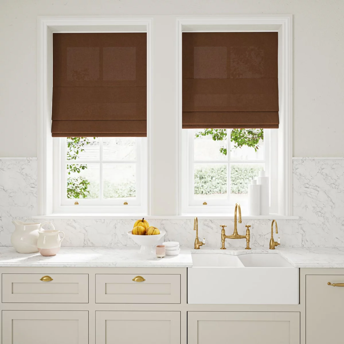 Marietta Fabric - Nutmeg by brown plain linen blinds