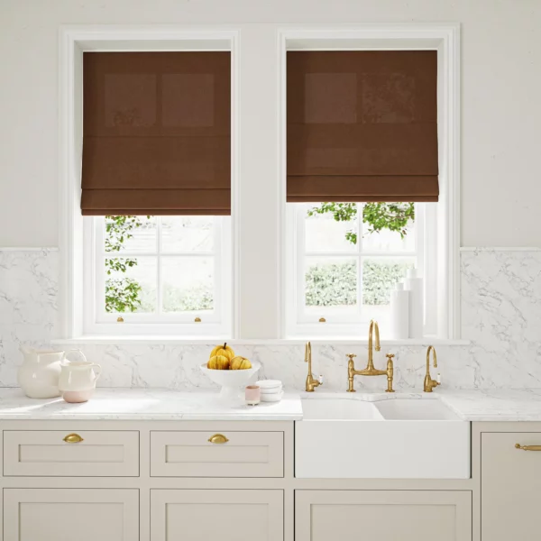 Marietta Fabric - Nutmeg by brown plain linen blinds