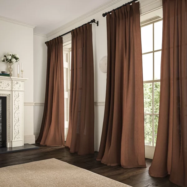 Marietta Fabric - Nutmeg by brown plain linen curtains
