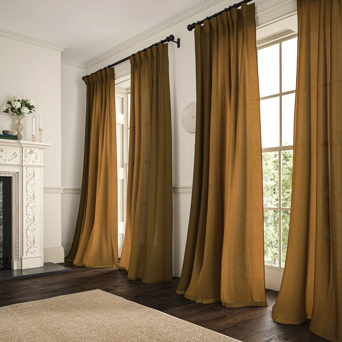 orange plain linen curtains