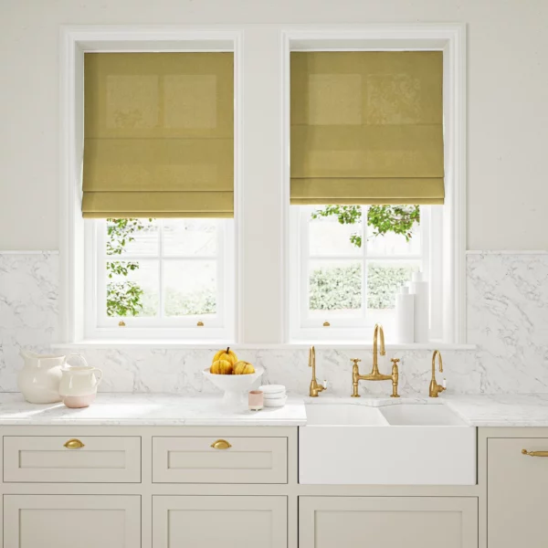 Marietta Fabric - Wheat by yellow plain linen blinds