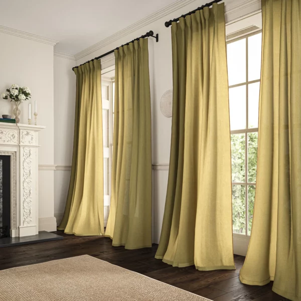 Marietta Fabric - Wheat by yellow plain linen curtains