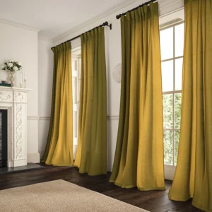 dark yellow plain linen curtains