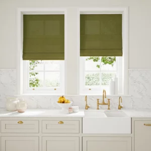 dark green plain linen blinds