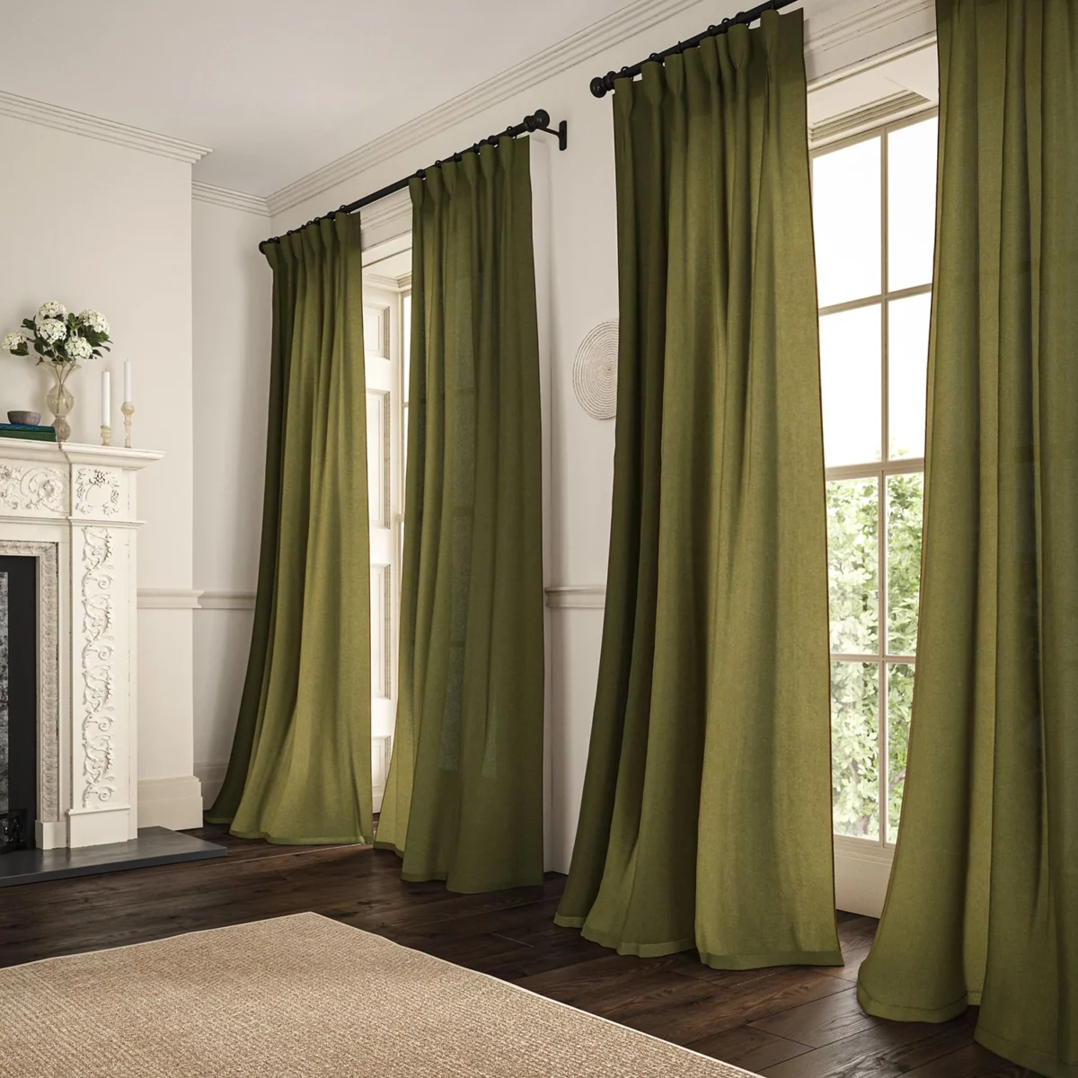 dark green plain linen curtains