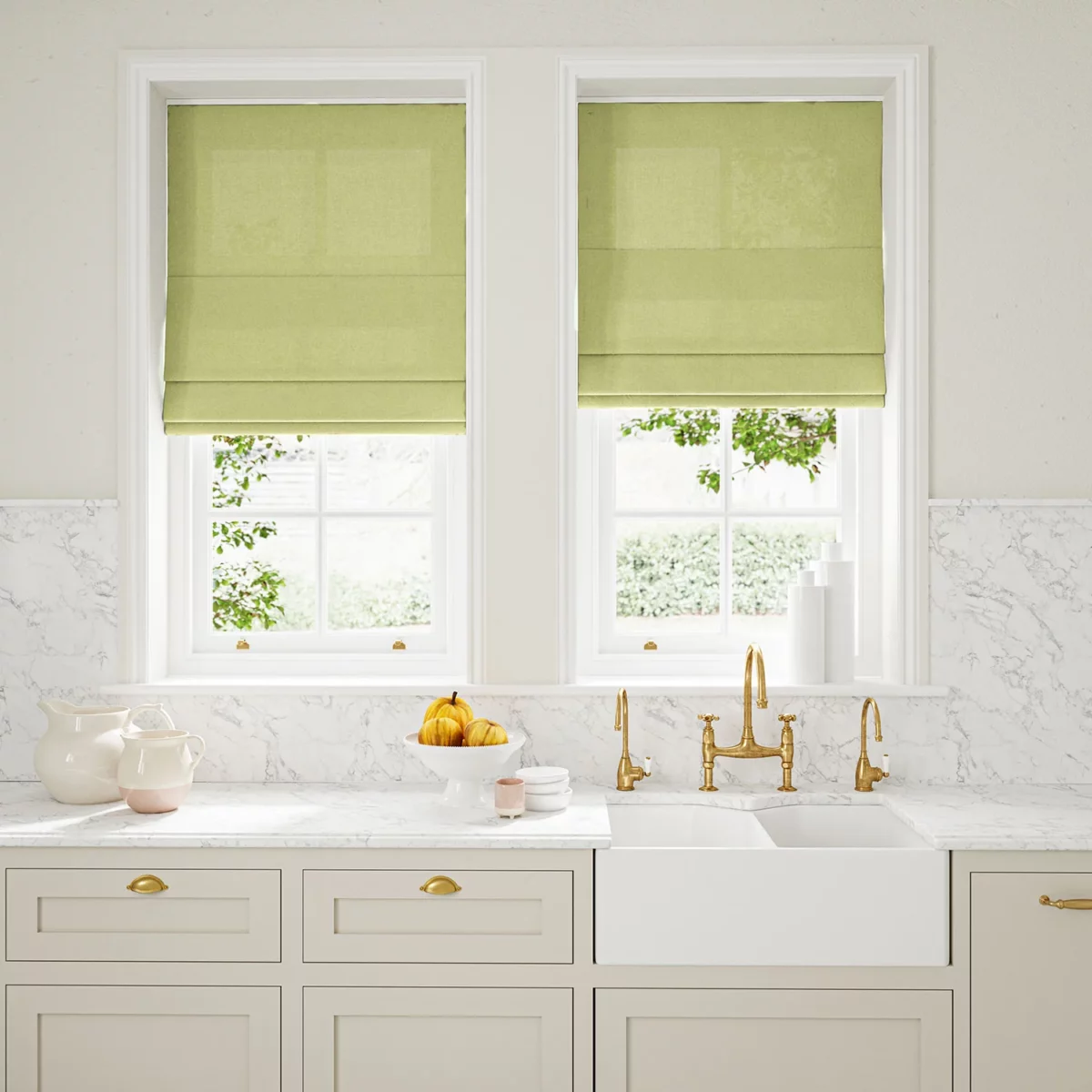Marietta Fabric - Spring by light green plain linen blinds