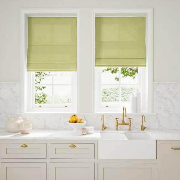 Marietta Fabric - Spring by light green plain linen blinds