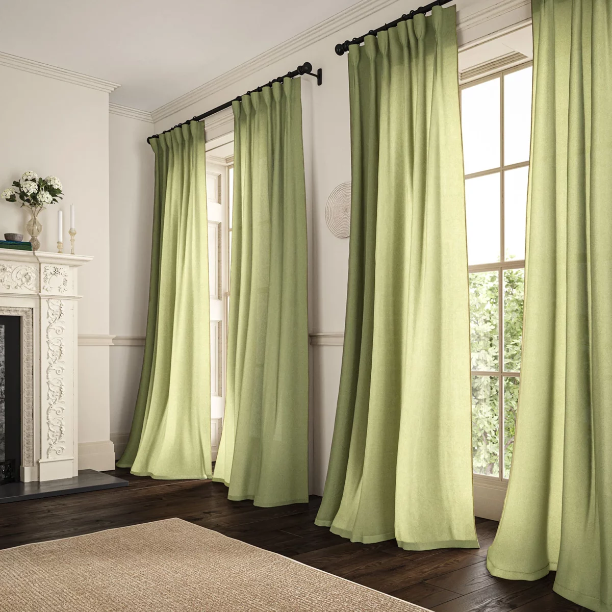 Marietta Fabric - Spring by light green plain linen curtains