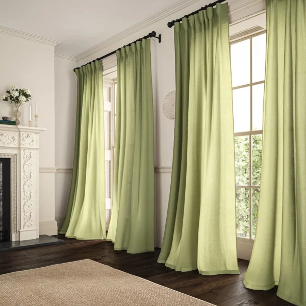 Marietta Fabric - Spring by light green plain linen curtains