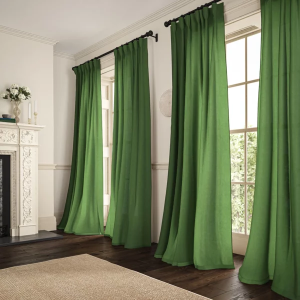 green plain linen curtains