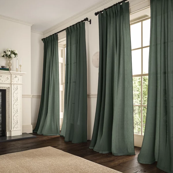 Marietta Fabric - Forest by dark green plain linen curtains