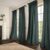 dark green plain linen curtains