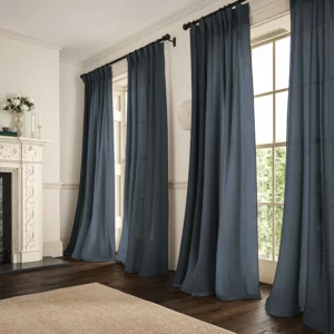 dark blue plain linen curtains