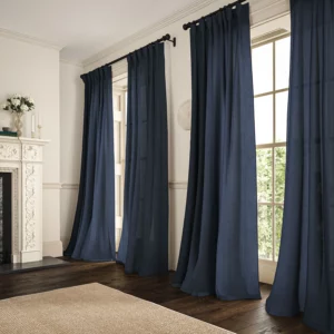 dark blue plain linen curtains