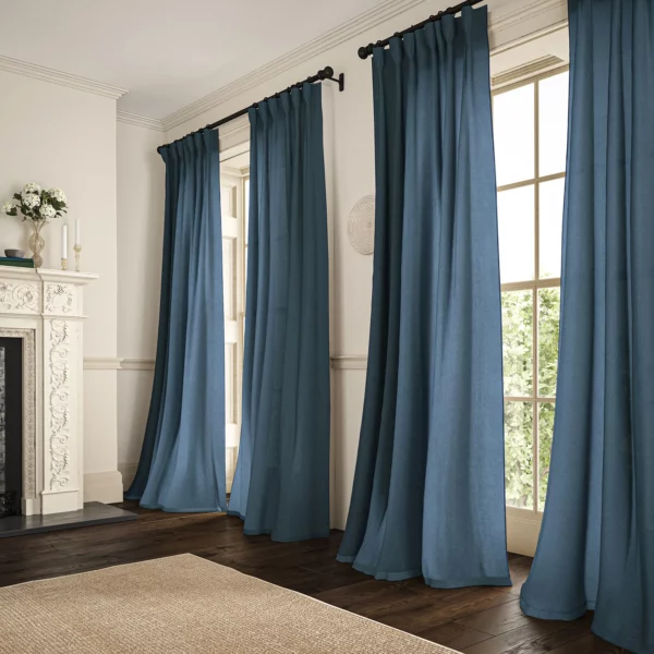 Marietta Fabric - True Blue by blue plain linen curtains