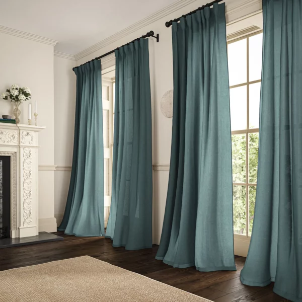 Marietta Fabric - Lagoon by blue plain linen curtains