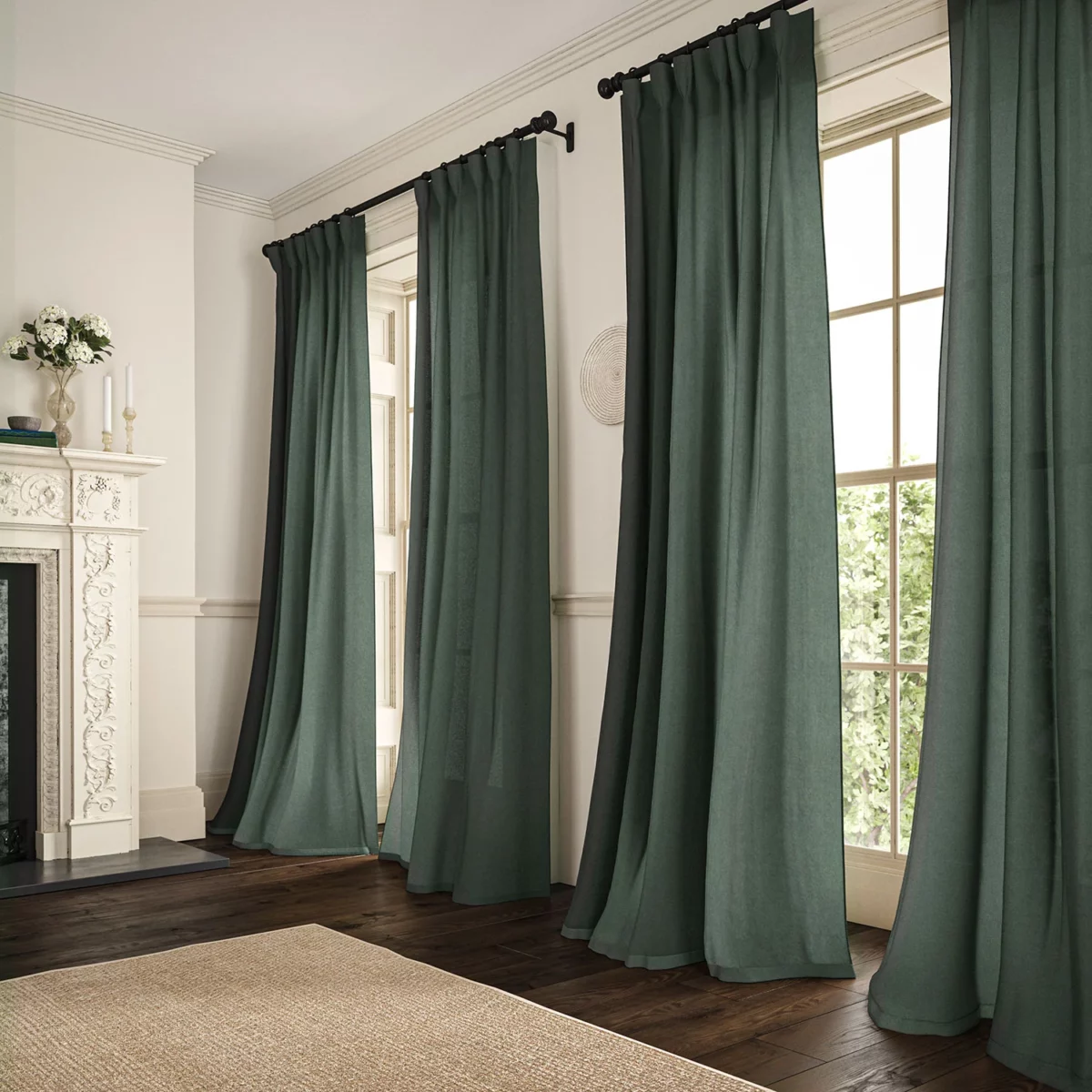 dark green plain linen curtains