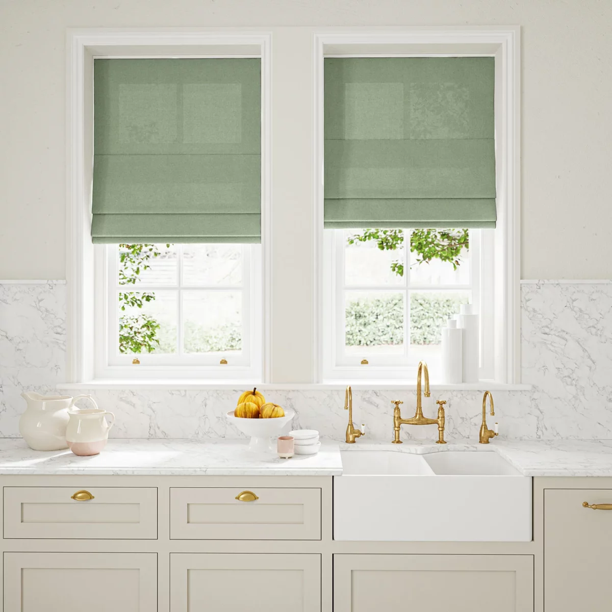 green plain linen curtains blinds