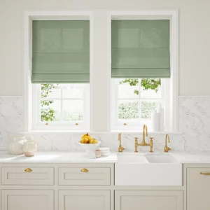 green plain linen curtains blinds