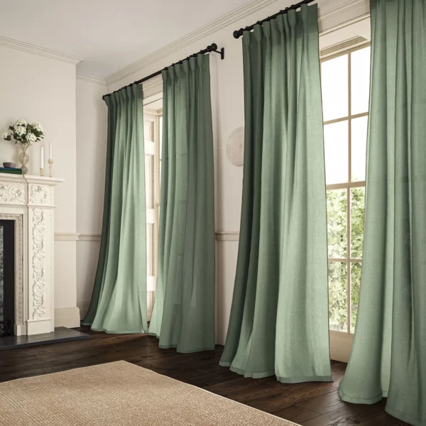Marietta Fabric - Pale Jade by green plain linen curtains