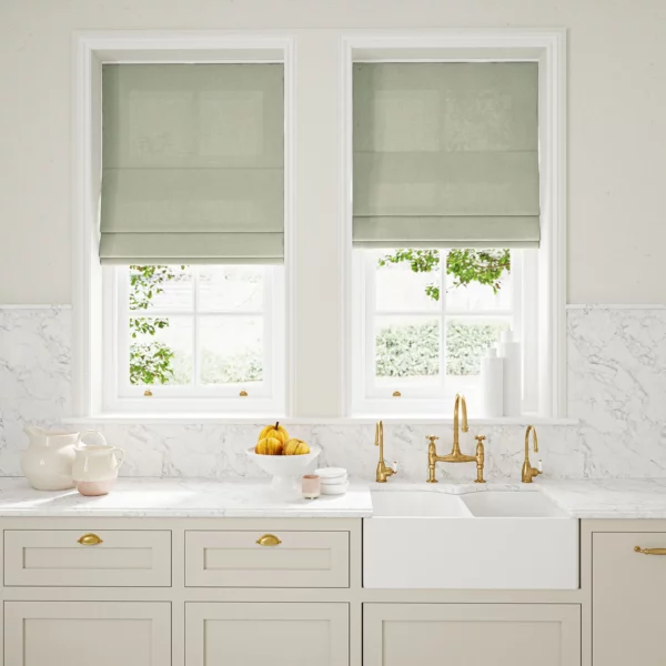 Marietta Fabric - Glacier by light grey plain linen blinds