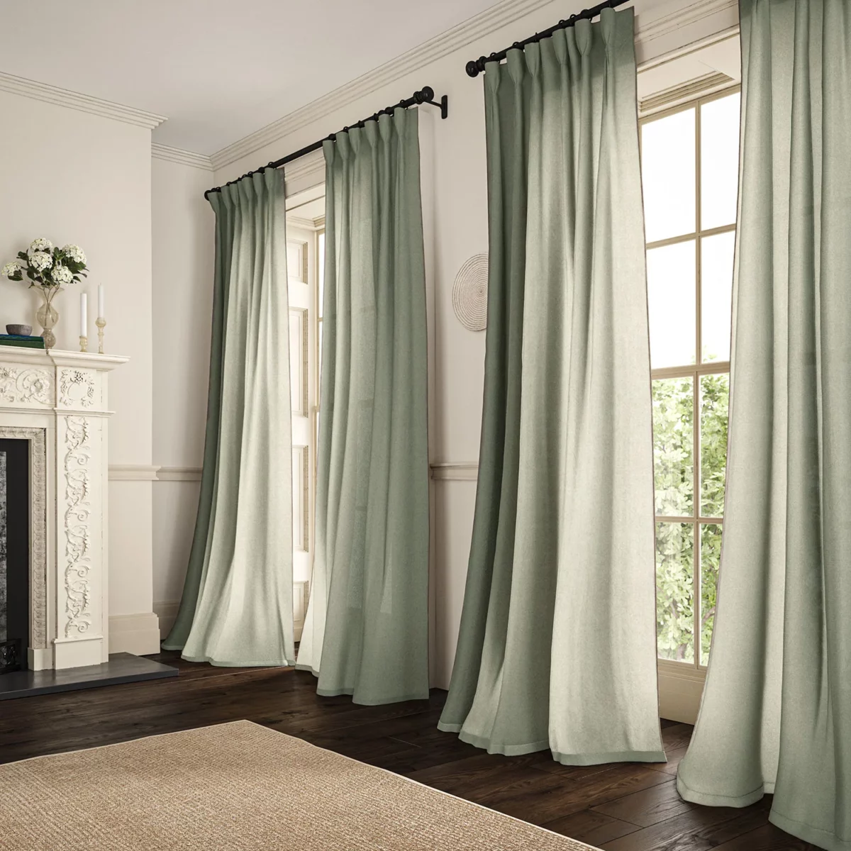 Marietta Fabric - Glacier by light grey plain linen curtains