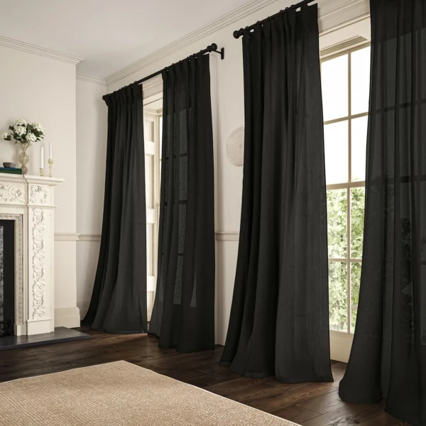 Marietta Fabric - Night by black plain linen curtains
