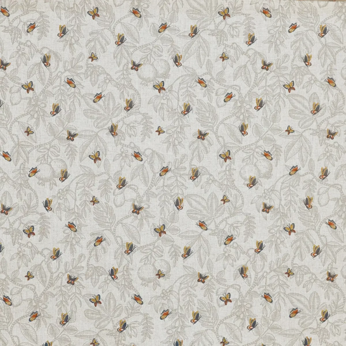 Melati Fabric - Slate by yellow animal embroideried fabric from Prestigious Textiles