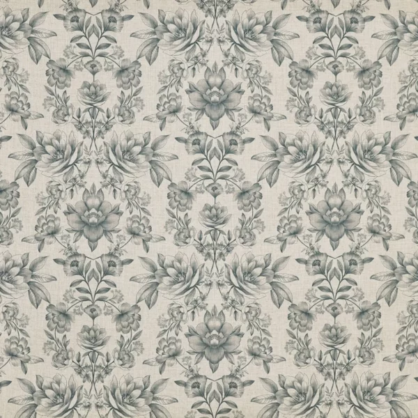 Makassar Fabric - Slate by black-grey botanical printed fabric from Prestigious Textiles
