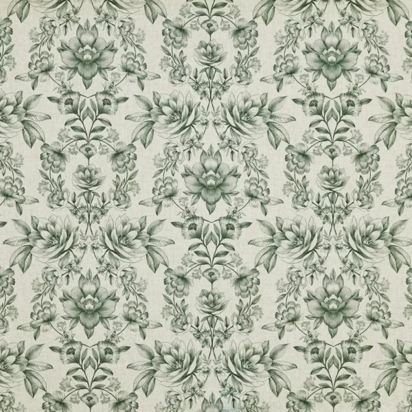 Makassar Fabric - Emerald by green botanical printed fabric from Prestigious Textiles
