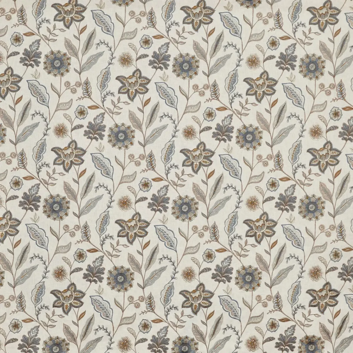 Amisha Fabric - Slate by brown botanical embroideried fabric from Prestigious Textiles