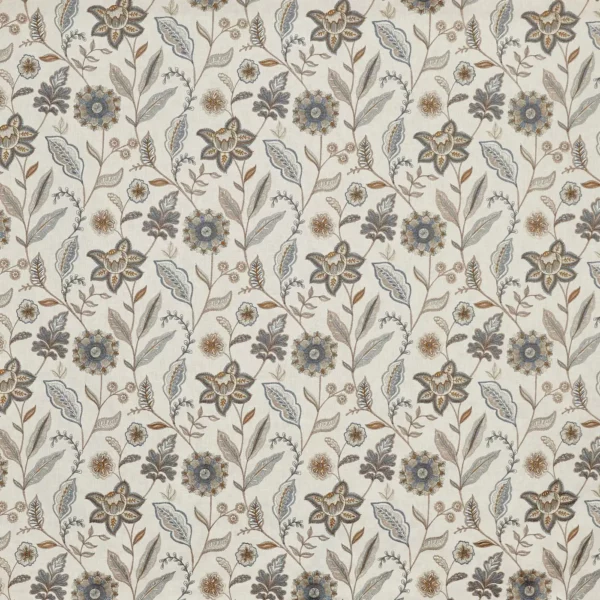 Amisha Fabric - Slate by brown botanical embroideried fabric from Prestigious Textiles