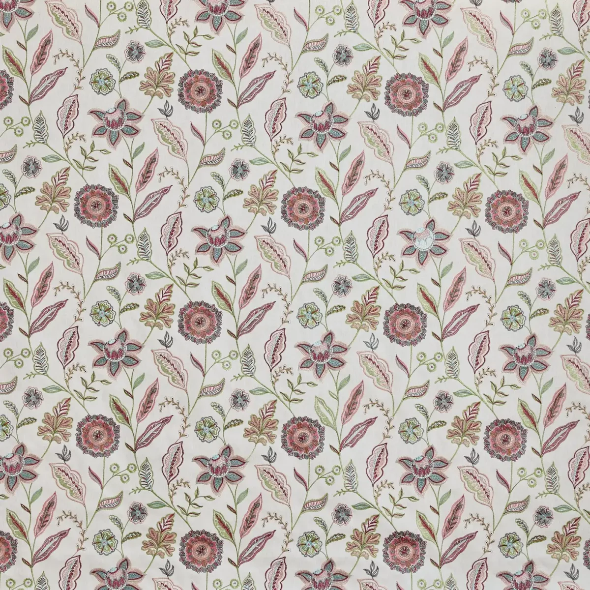 Amisha Fabric - Lotus by red botanical embroideried fabric from Prestigious Textiles