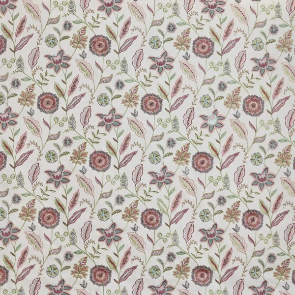 Amisha Fabric - Lotus by red botanical embroideried fabric from Prestigious Textiles