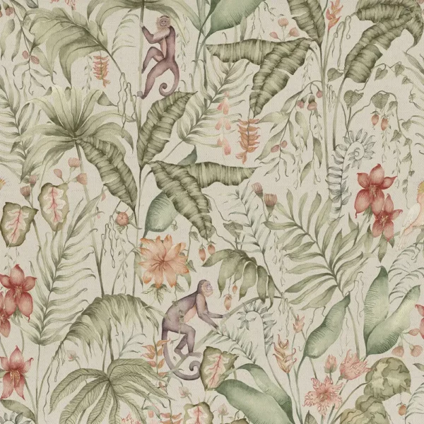 Tropical Utopia Fabric - Green by green animal cotton fabric from Voyage Maison