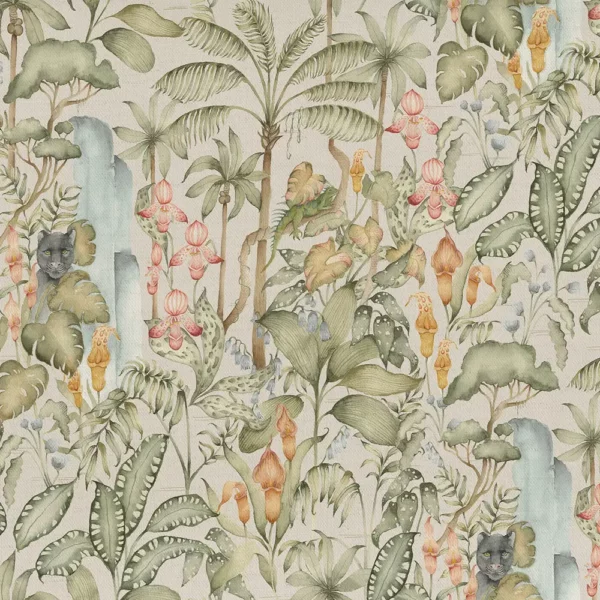 Elysian Canopy Fabric - Green by green botanical cotton fabric from Voyage Maison