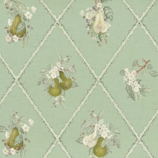Pear Trellis Fabric - Verdure by green botanical cotton fabric from Voyage Maison