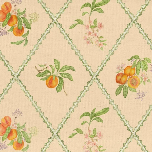 Peach Trellis Fabric - Melba by green botanical cotton fabric from Voyage Maison