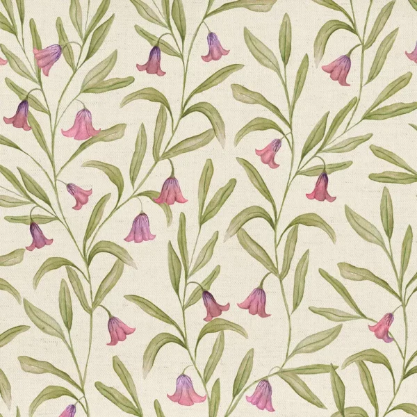 Bell Meadow Fabric - Rosewood by green botanical cotton fabric from Voyage Maison