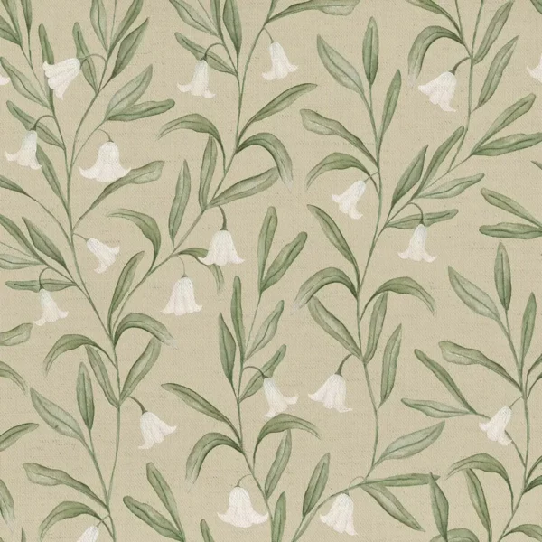 Bell Meadow Fabric - Hazel by green botanical cotton fabric from Voyage Maison