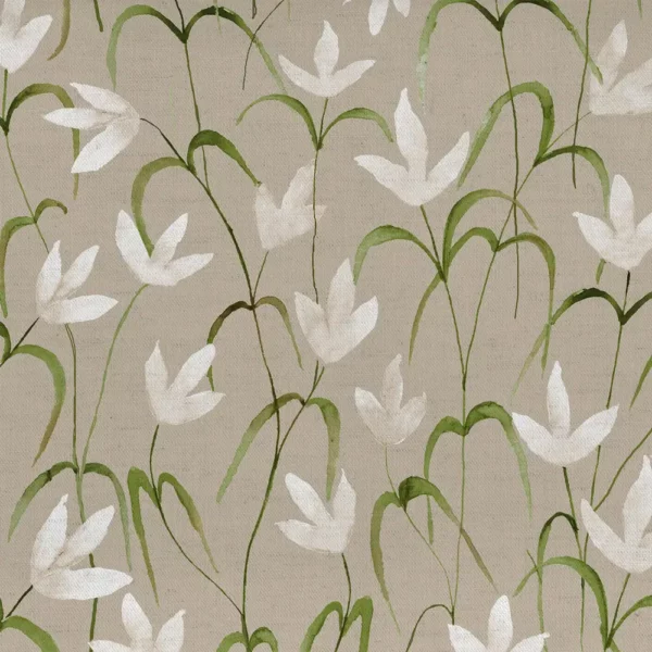 Fresia Fabric - Stone by white botanical printed fabric from Voyage Maison