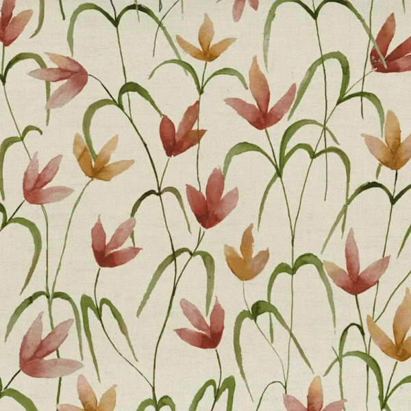 Fresia Fabric - Linen by red botanical printed fabric from Voyage Maison