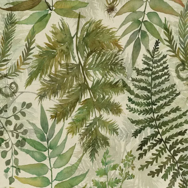 Elowen Fabric - Linen by green botanical printed fabric from Voyage Maison